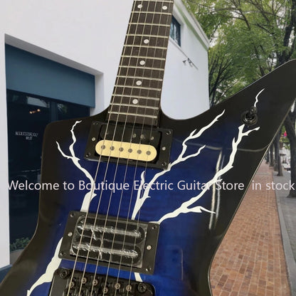 Deep blue 6-string electric guitar, tiger-patterned soundboard, rosewood fingerboard, good sound quality, gift guitarra...