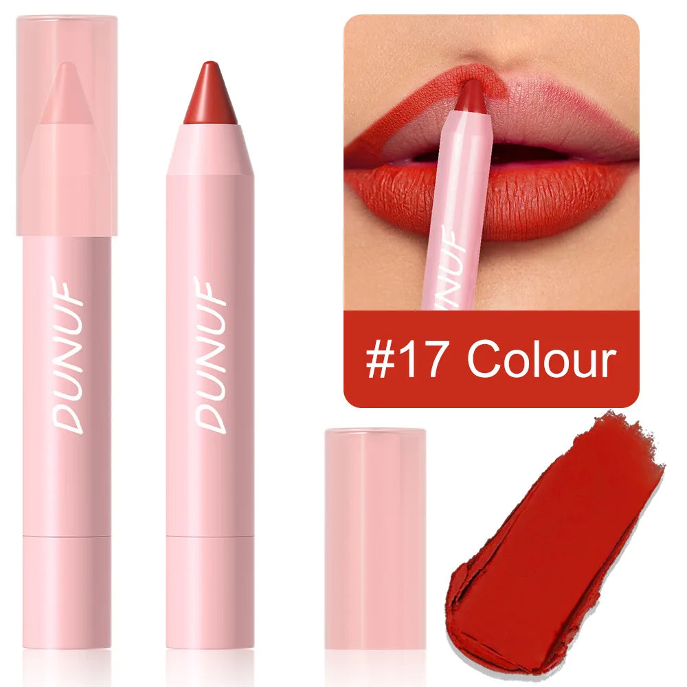 18-Colors Lipstick Pencil Waterproof Sexy Red Matte Contour Tint Lipstick Lasting Non-stick Cup Lipliner Pen Lip Makeup...