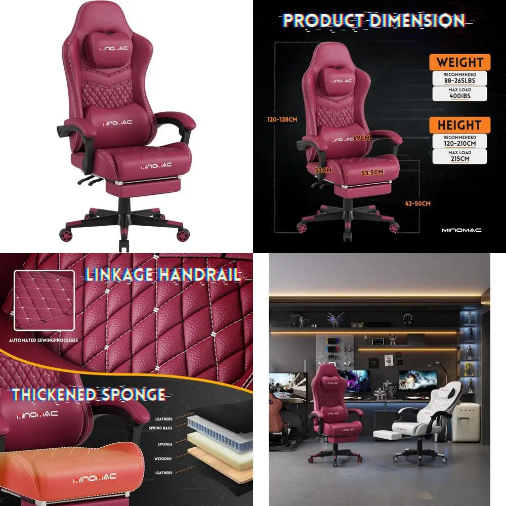 Ergonomic Gaming Chair for Comfort, Supports up to 400lbs, with Retractable Footrest and Lumbar Support for Enhanced Gaming Expe