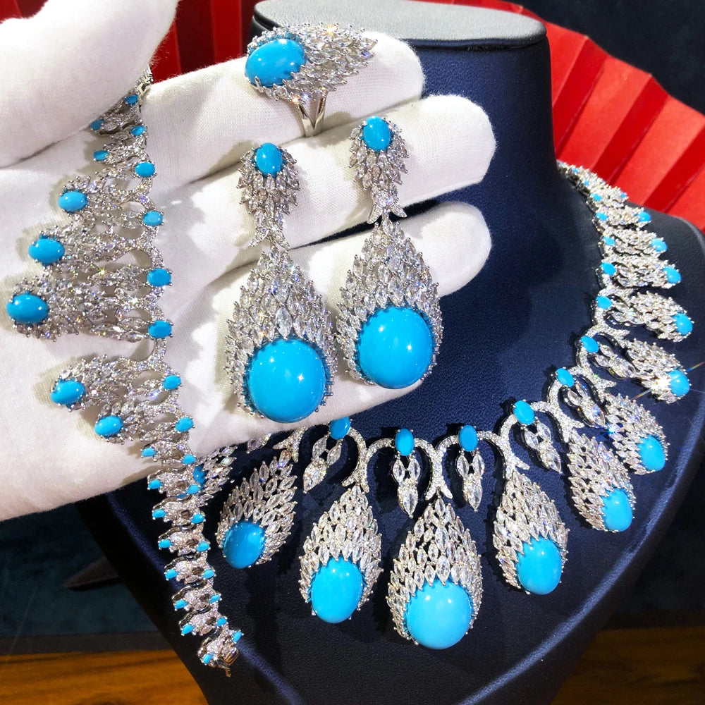 Missvikki 4PCS Luxury Bridal Wedding Gorgeous Sparkling Pendant Earrings Necklace Jewelry Set Super CZ New Fashion Jewelry