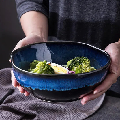 1 Pcs Bone China Bowl Tableware Blue Janpan Rice Soup Dinner Service Retro Ceramic Dinnerware Restaurant Home Kitchen Supplies - Kimlud