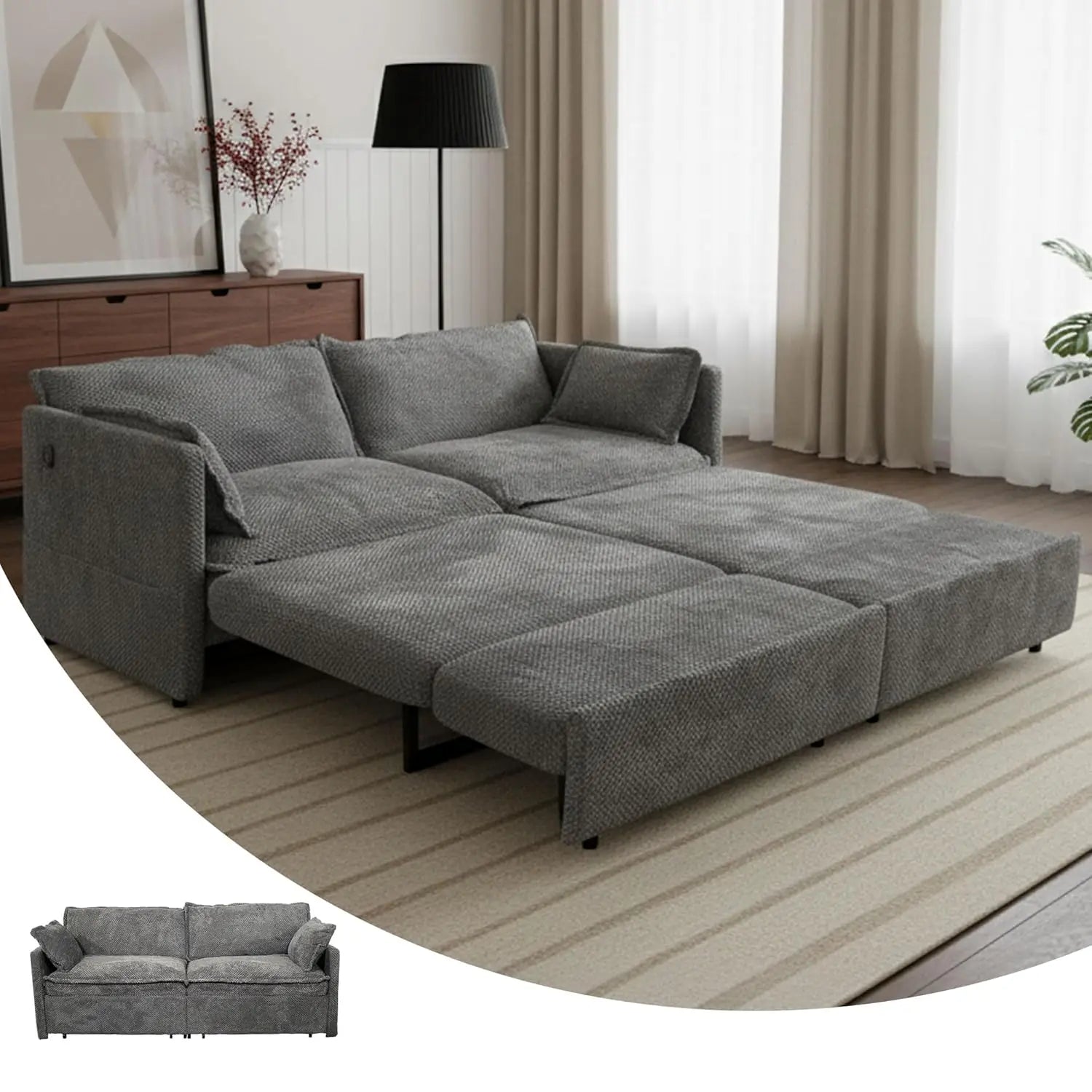 73in 3-in-1 Convertible Sofa Bed USB&C Ports Corduroy Sleeper with Side Pockets Living Room Bedroom Apartment Grey,...