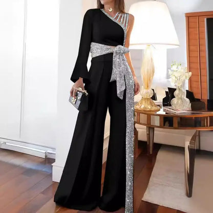 Women's High Waist Wide Leg Pants Single oulder Straight Cut plus Size Long Trousers Polyester Fiber Summer 2024