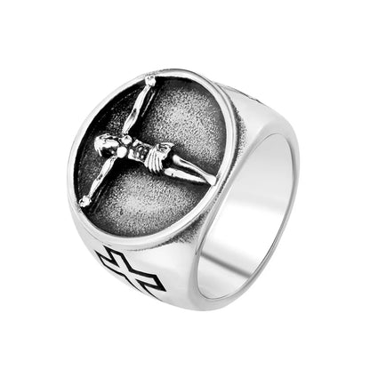 Vintage Catholic Jesus Cross Ring Men Punk Hip Hop Stainless Steel Biker Jesus Signet Rings Jewelry Amulet Gift Wholesale