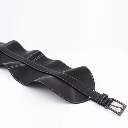 Top-stitched waist seal leather women's wide waistband black pin buckle fashion soft leather dress decorative belt |...