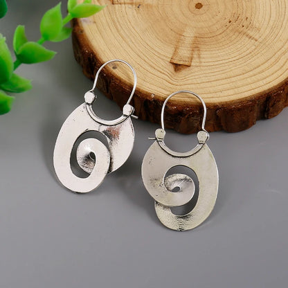 Gypsy Curl Metal Hoop Earrings for Women Jewelry Tribal Silver Color Hollow Spiral Winding Hanging Dangle Earrings - Kimlud
