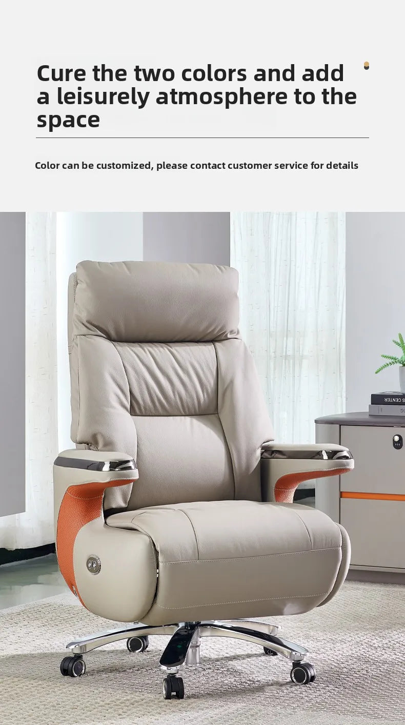 Electric Massage Boss Chair Heated Ventilated Gaming Chair Genuine Leather Executive Computer Seat Luxury Ergonomic Office Chair