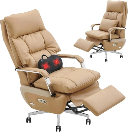 Dual Motor Executive Home Office Chair with Footrest One-Click Electric Recline with Massage  Pillow Support 430LBS Big and Tall