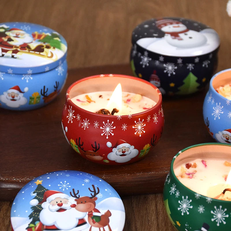 Christmas Aromatherapy Candle Jar Christmas Scented Candle Tin Jar Cans Candle Merry Xmas Decor For Home New Year Navidad Gifts