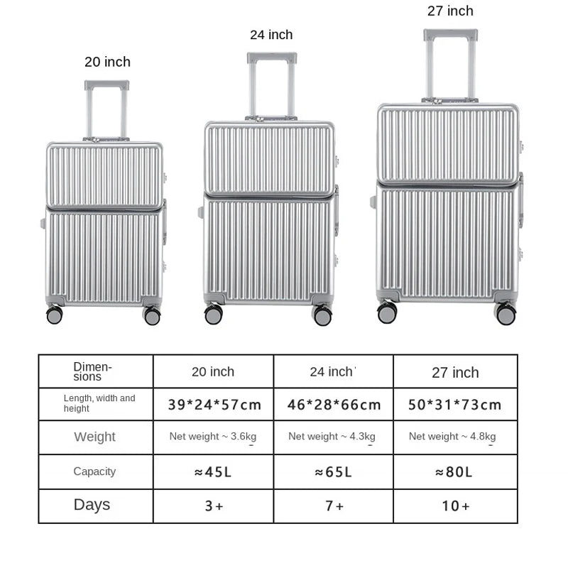 Luggage Large Capacity 2025 New Multi-function Suitcase Aluminium Frame Trolley Case 20/24/27 inch Boarding Cabin Box
