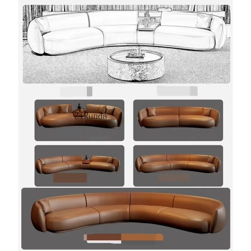 Italian curved leather sofa, premium luxury living room, beauty salon, office and reception area furniture - Kimlud