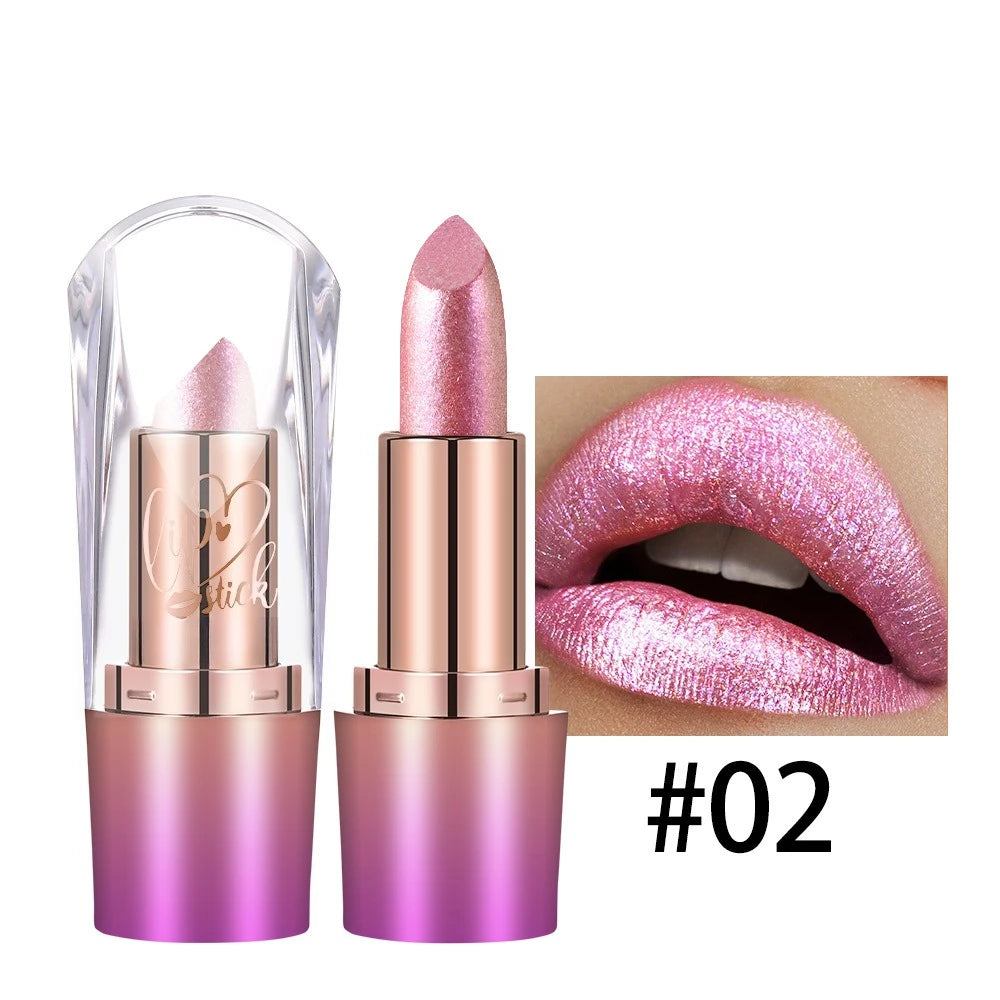 Rose Metallic Lipstick Glitter Lip Glaze Waterproof Long Lasting Moisturize Bright Red Pearlescent Shiny Lipgloss Makeup 6color