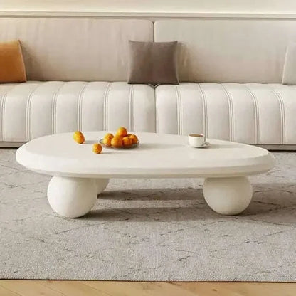 Oval Coffee Table for Living Room Modern Irregular Coffee Table Asymmetrical Unique Center Table (G White 45.7in)