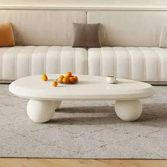 Oval Coffee Table for Living Room Modern Irregular Coffee Table Asymmetrical Unique Center Table (G White 45.7in)