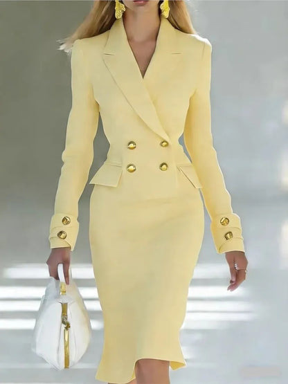 Spring Autumn New Double-breasted Suit Collar Slim Fit Office Women's Dress Fashion Waist Long Sleeve Female One Step...