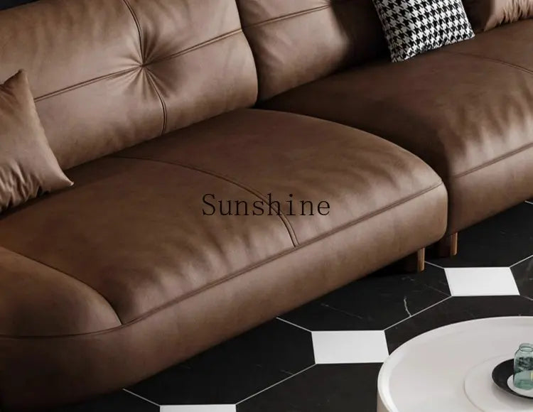 American leather small apartment straight row furniture Italian simple retro oil wax leather sofa | Kimlud Luxury Sofa