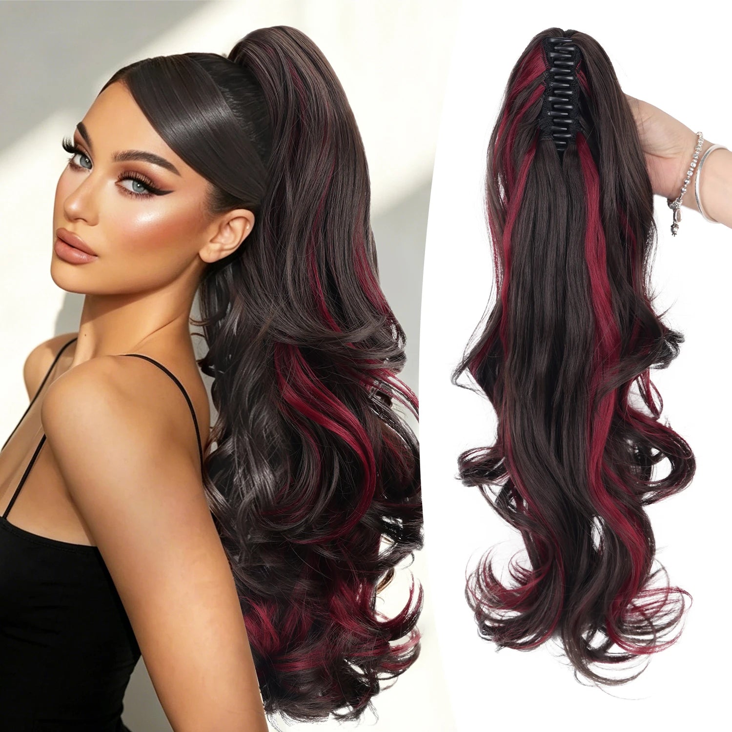 Synthetic Claw Ponytail Extensions 20inch Wavy Clip Claw Ponytail Hair for Women Ladies Daily Party Holiday | Kimlud Mid...