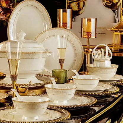 Christmas Ceramic Tableware 60 Sets Equipped With Rich Pot Fashion Xiaozi Series 10 People Dining Simple Bone China...