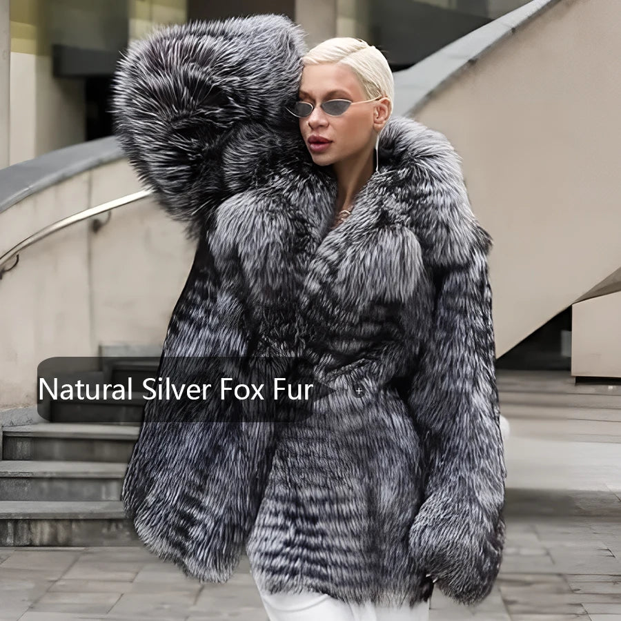 Genuine Fox Fur Jackets Silver Fox Fur Coats Womens New Arrivals High Quality Fox Fur Coats With Lapel