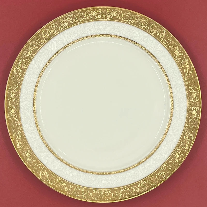 Luxurious disc relief inlaid with golden beef steak plate, palace style bone porcelain, European style gold edged tableware