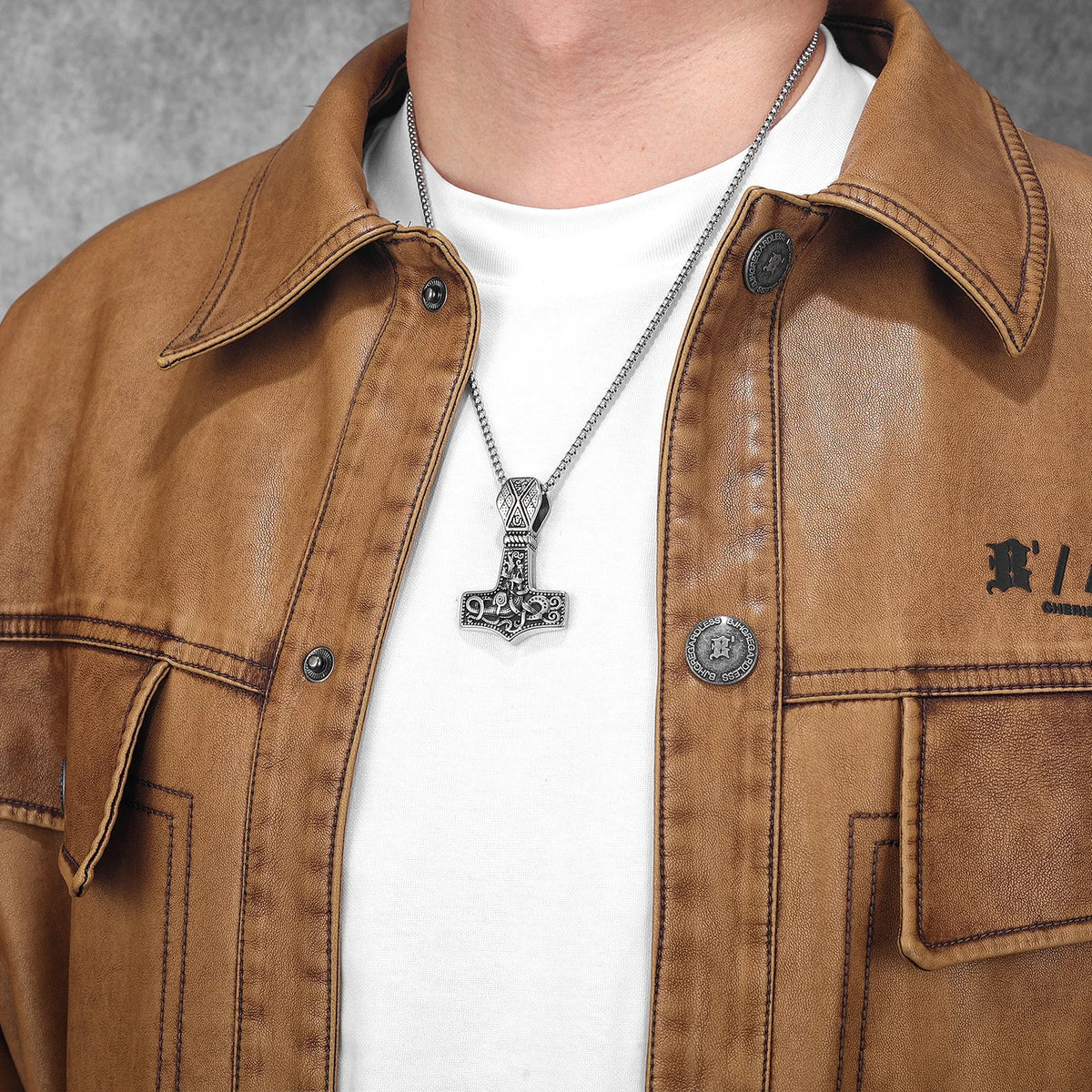 Viking Thor's Hammer Double Side Carving Men Necklaces With Pendant Stainless Steel Jewelry Male Women Punk  Accessories Gifts