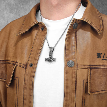 Viking Thor's Hammer Double Side Carving Men Necklaces With Pendant Stainless Steel Jewelry Male Women Punk  Accessories Gifts