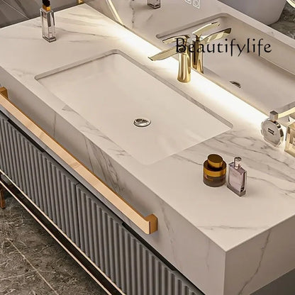O Single/Double Sink Bathrooms Vanity Luxury Bathroom Cabinet Combination Rock Slab Smart LED Light Cabinet Bathroom...