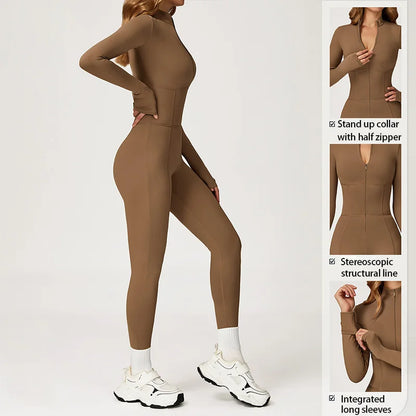 Winter Warm Fleece Sports Jumpsuits Fitness Suits Women's Sportswear Zipper Long Sleeves Tops One-Piece Dance Bodysuit Female - Kimlud