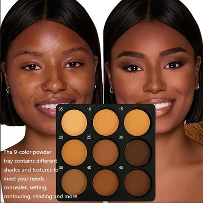 Dark Skin Tone 9-in-1 Face Palette Waterproof Concealer 9 Shades Contour Bronzer Wheat Makeup Palette for Women