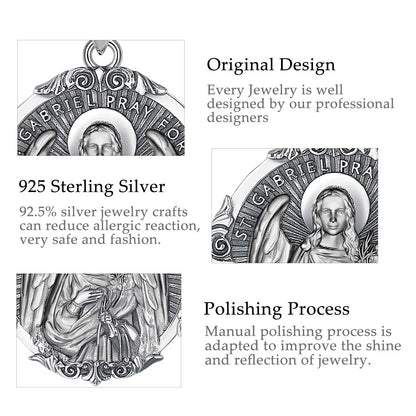 Eudora 925 Sterling Silver Saint Gabriel Archangel Necklace Vintage Amulet Pendant for Men Women Religious Believers Jewelry