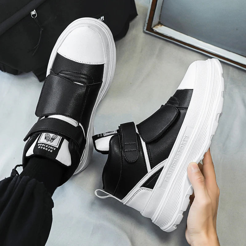 Autumn Men Casual Sneakers Leather Chunky Platform High-top Shoes Ankle Boots Magic Tape Sneakers Male Breathable Sport...