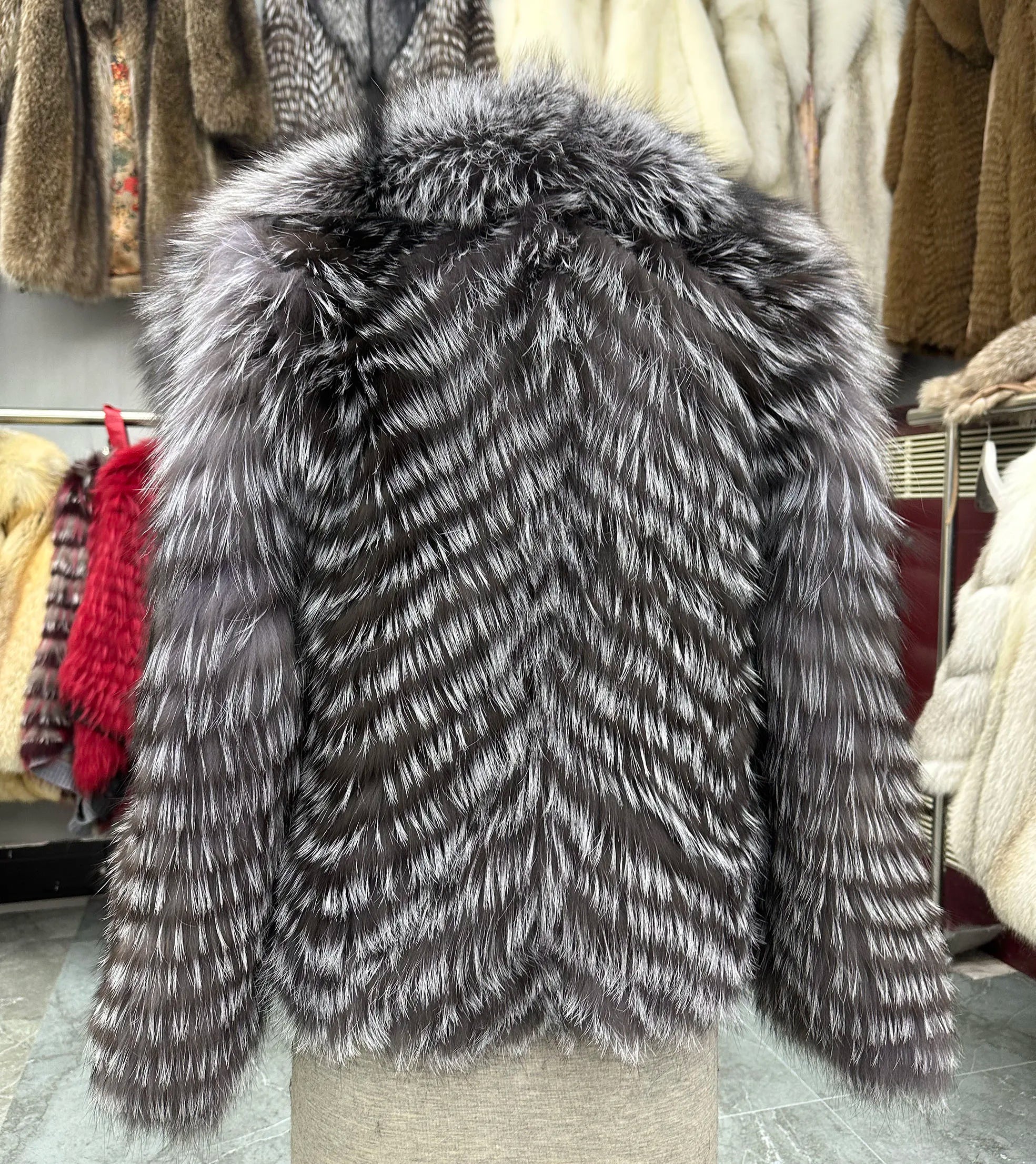 Lady's Natural Stripes Fox Fur Coat with Big Collar Spring Autumn Luxury Fashion Jacket