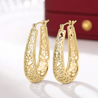 Retro Hollow Carved Scroll Filigree Teardrop Shape Hoop Earrings Oval Loop Earrings for Women Bohemian Party Statement Jewelry