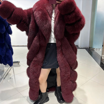 YOLOAgain 2025 Winter Warm Luxury Real Fox Fur Coat Women Pink Fox Fur Jacket Long