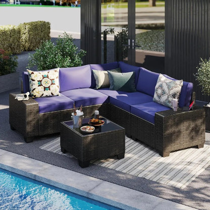 6 Pieces Patio Furniture Set, Outdoor Sectional Set of 6 w/Wide Armrest, Waterproof Wicker Conversation Set for...