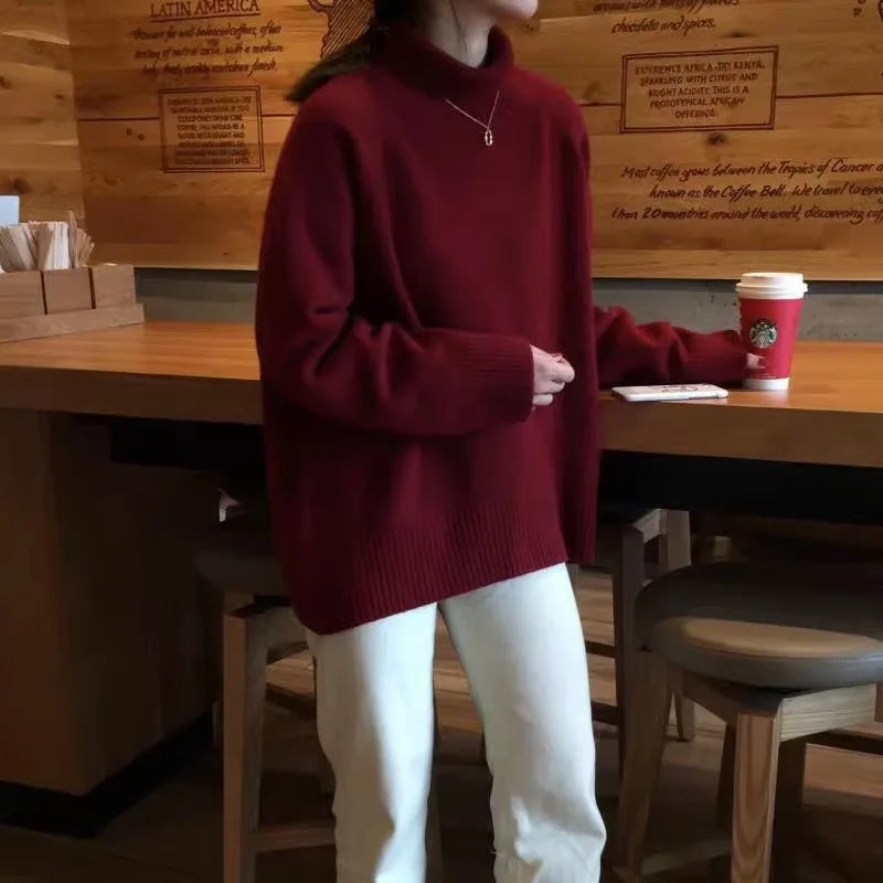 2024 Autumn and Winter New Thick Cashmere Sweater Women High Neck Pullover Sweater Warm Loose Knitted Base Sweater Jacket Tops