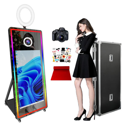 Portabl Magic Mirror Photo Booth 43 inch Touch Screen Camera photoBooth with LED and Flight Case Selfie for Wedding Party Events - Kimlud