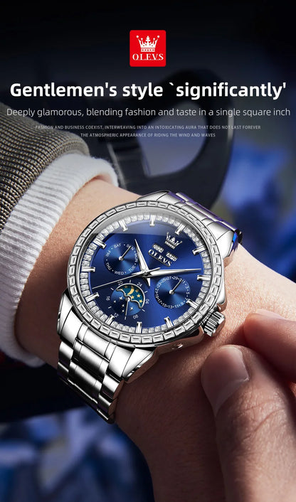 OLEVS 6695 Automatic Mechanical Men's Watches Luxury Brand Original Diamond Bezel Moon Phase Perpetual Calendar Man...