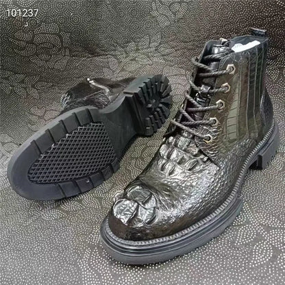 Authentic Real True Crocodile Skin Men's Casual Black High-top Shoes Genuine Exotic Alligator Leather Male Short ZIP Ankle Boots