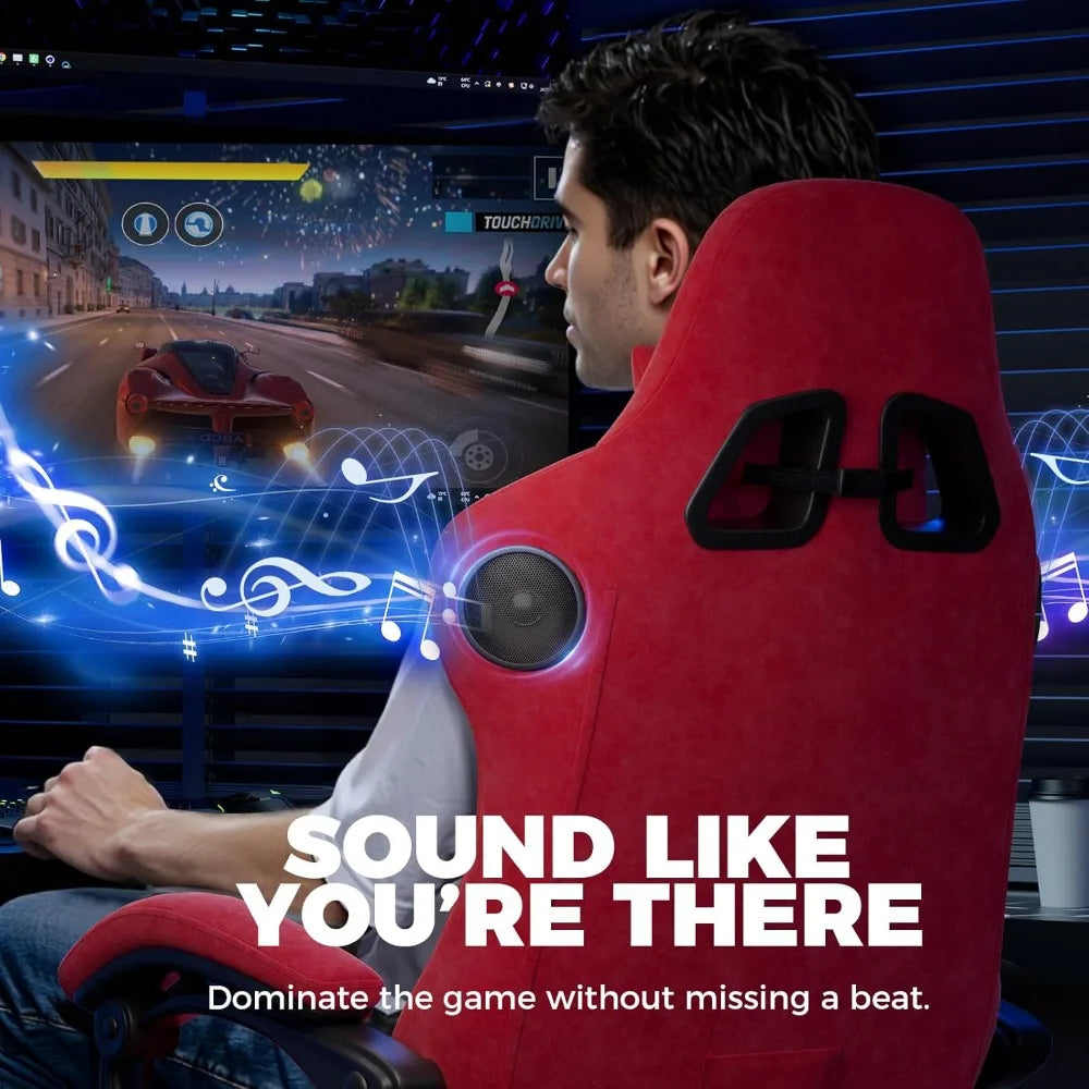 Gaming Chair with Built-in Speakers & Bluetooth, Ergonomic Reclining Design with Footrest for Adults - Red Velvet