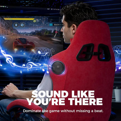 Gaming Chair with Built-in Speakers & Bluetooth, Ergonomic Reclining Design with Footrest for Adults - Red Velvet