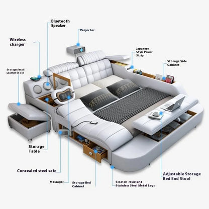 Hotsale Luxury Leather Smart Bed Multifunctional Bed Tatami King Size Platform Upholstered Fabric Soft Bed Storage Music Speaker
