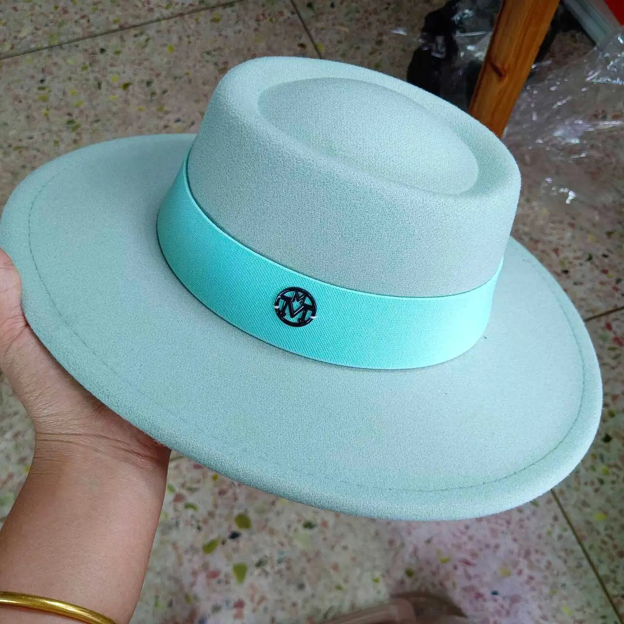 French felt hat Flat-top  Autumn and winter felt hats Letter accessories women's wide-brimmed hat sombrero fedora  sombrero