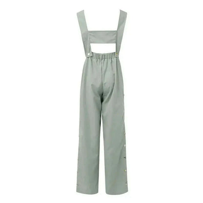 Women's Sleeveless Wide Leg Jumpsuit with Side Pockets And Button Solid Color Loose Straight-Leg Romper for Women Summer Outfit