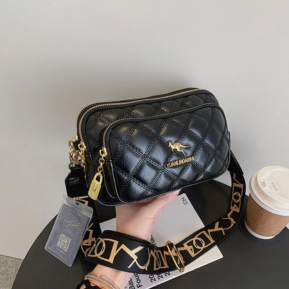 Argyle Pattern Simple Shoulder Bag, Multiple Pockets Crossbody Bags, Zipper Closure Women Leather Bag, Designer Bag,...