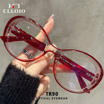 CLLOIO New Fashion Oval Transparent Frame For Women Anti Blue Light Reading Glasses Myopia Customizable Prescription Eyeglasses