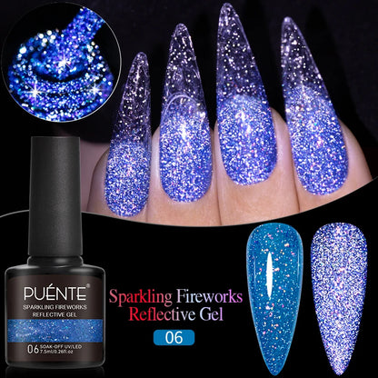 7.5ML Sparkling Reflective Glitter Gel Nail Polish Pink Purple Red Blue Colors Dark Flashing Nail Gel Soak Off UV Nail Varnish