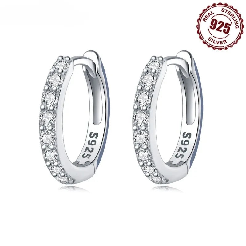 925 Sterling Silver Shining Zircon Earrings for Women Vintage Simple Round Circle Hoop Earrings Designer Party Jewelry...