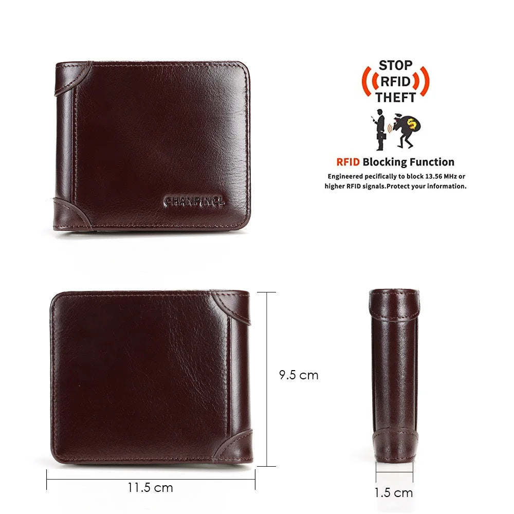 CHANPINCL Genuine Cow Leather Men Wallet Luxury Short Tri-Fold First Layer Cowhide Purse Male Business Horizontal Fashion