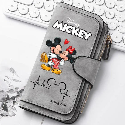  Mickey Minnie Lady Long Zip Wallet Buckle Tote Bag Coin Purse Soft PU Leather Multi-functional Card Holder Casual Daily
